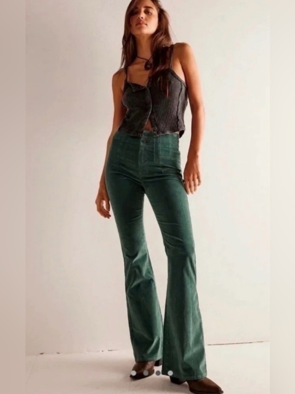 NWT Free People Jayde Cord Flare Jeans Kelp Green